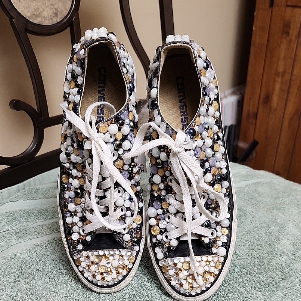 Converse Multicolor Beaded Sneakers. A couple of Beads Missing. Hard To Tell.